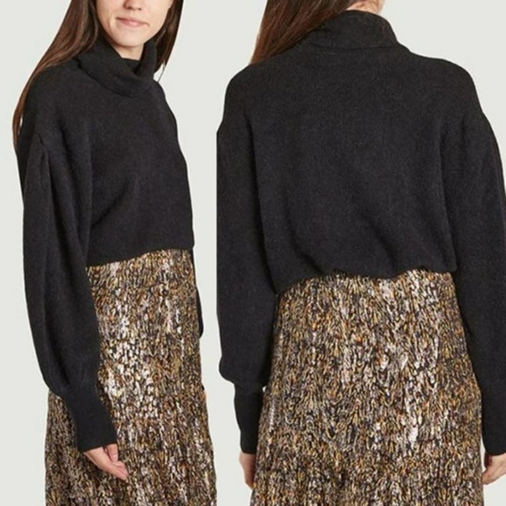 Iro Paris Edyna Puff Sleeve Turtleneck Black Sweater Women's Size XS NWOT
